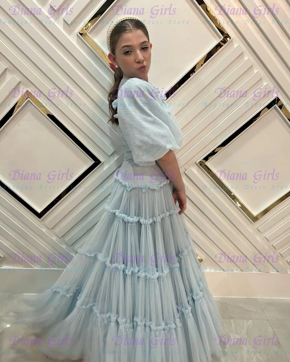 Toddler Girl Tulle Party Dress - Элегантное качественное светло-голубое платье с цветочным